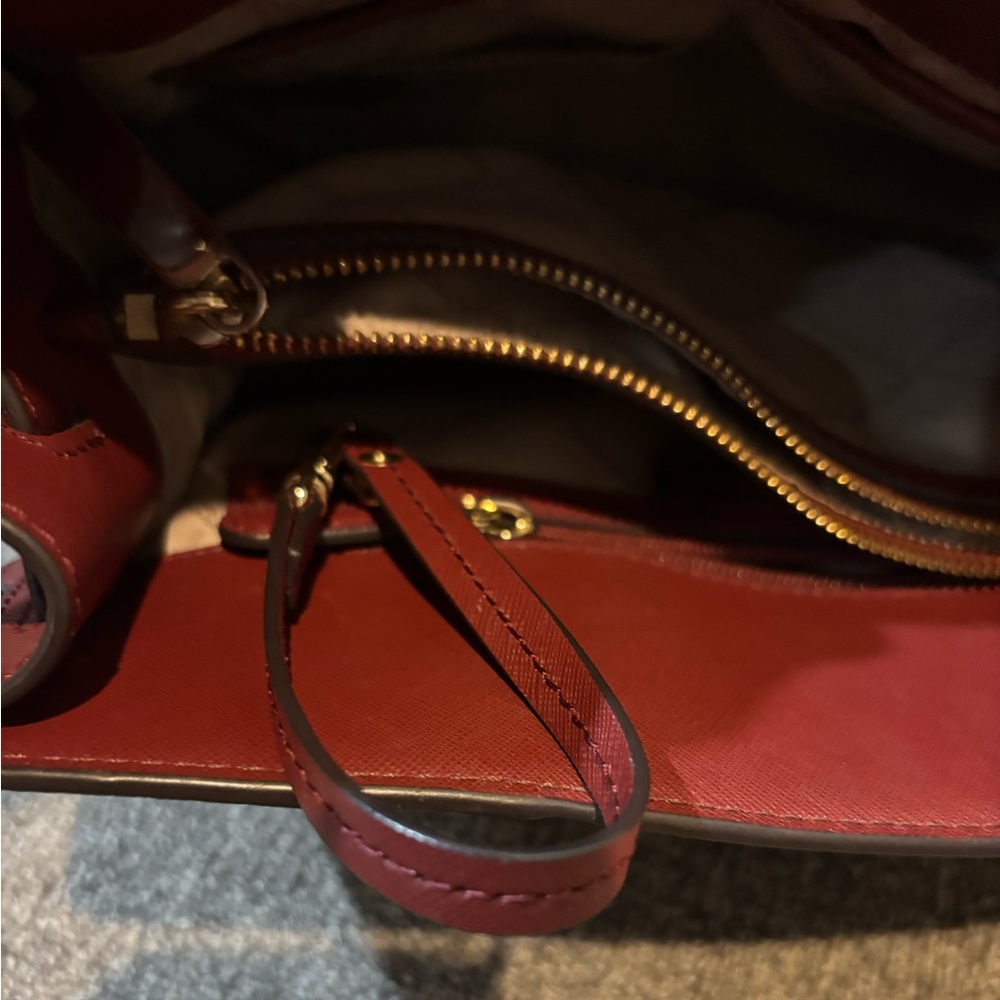 Michael Kors Dillon Large Saffiano Leather Satchel red burgundy leather purse - Picture 9 of 9